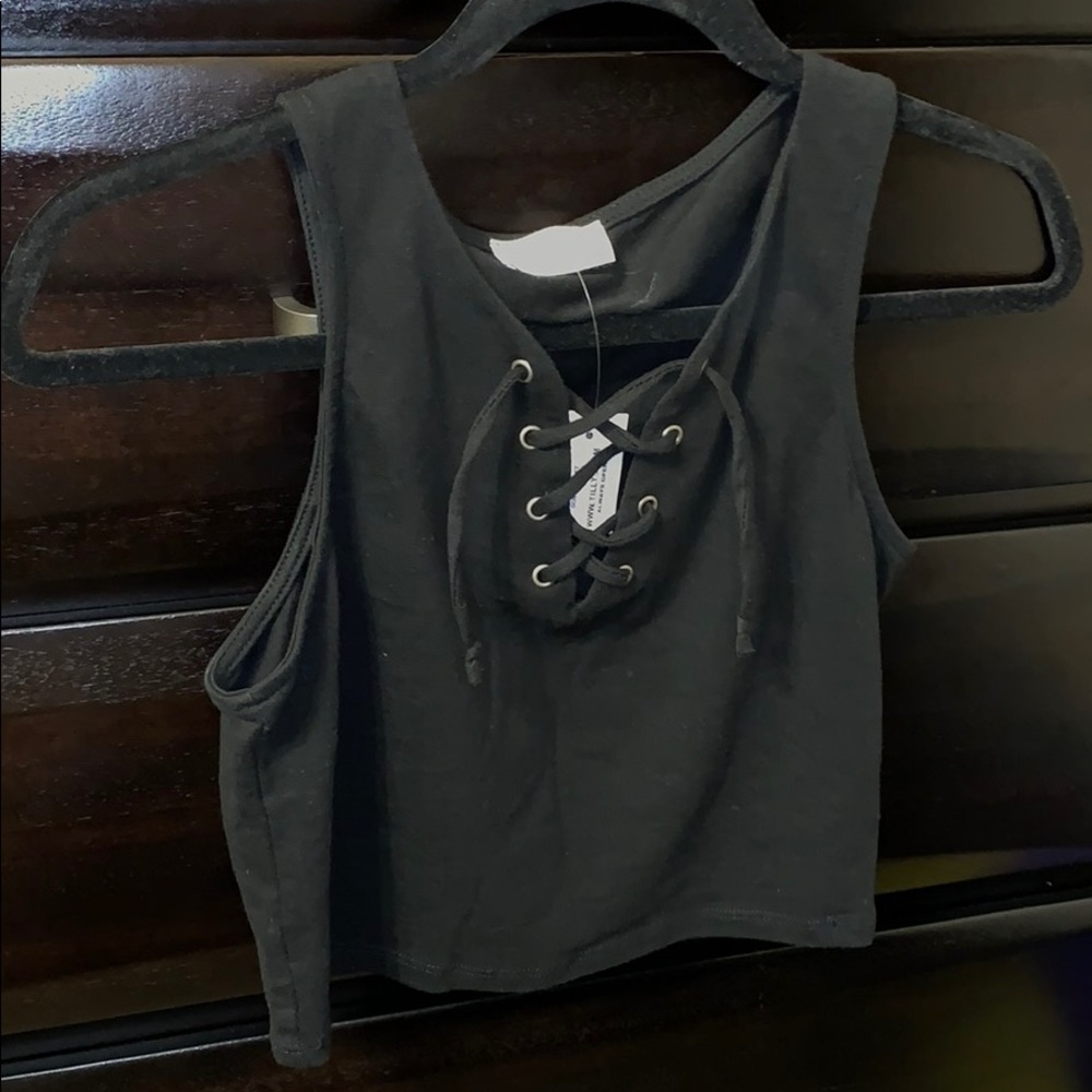 Lace up black crop top